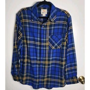 Field & Stream Shirt Mens Large Blue Button Up Plaid Casual Tartan Outdoors, Med